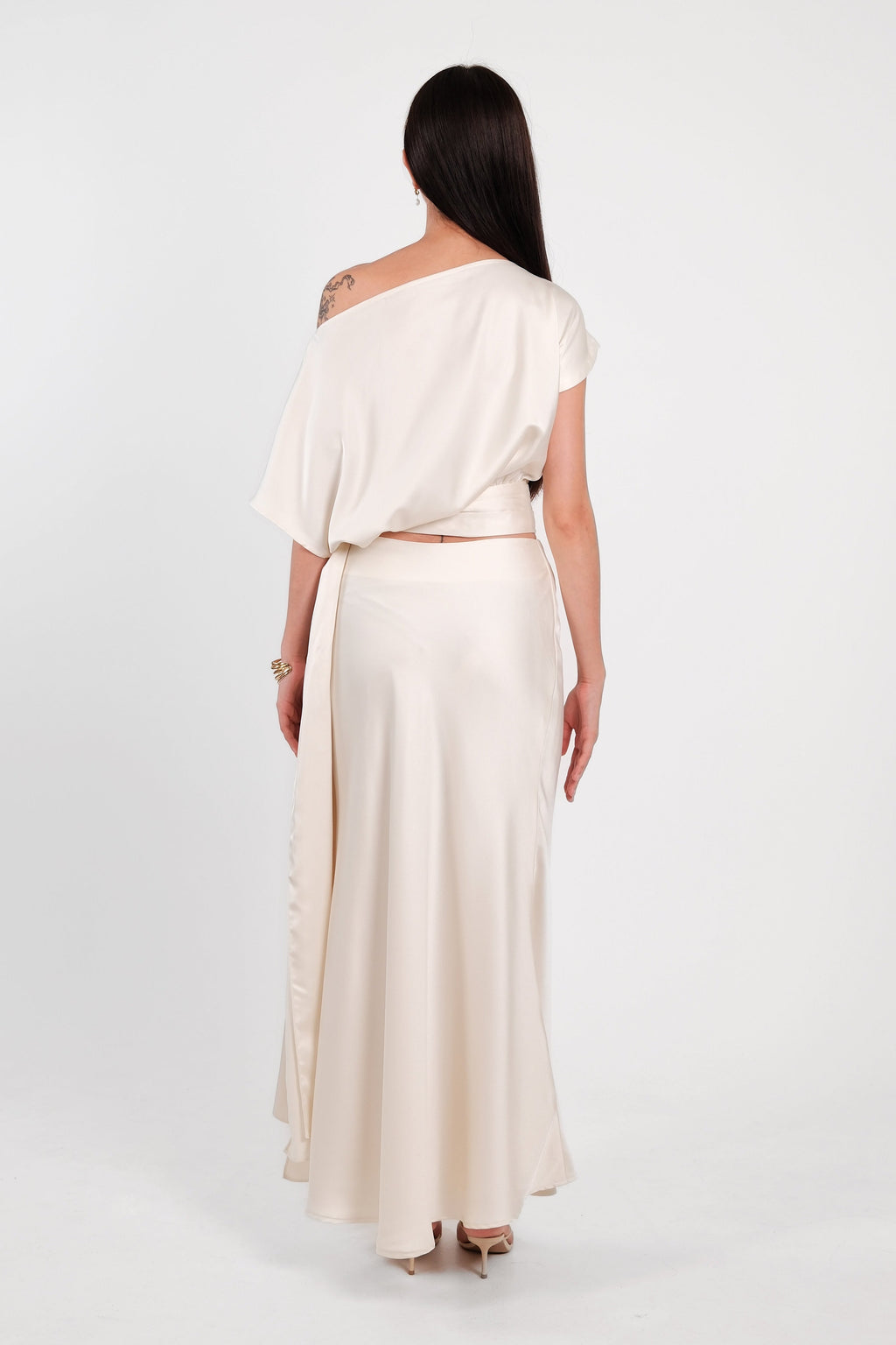 Satin Drape Waist Top Cream