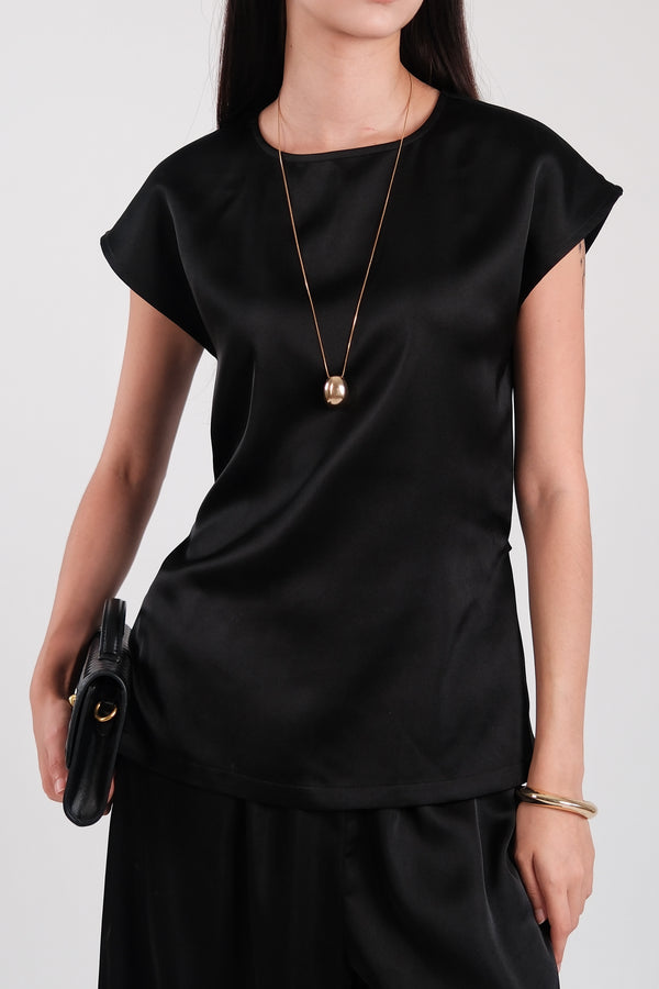 Satin Round Neck Top Black