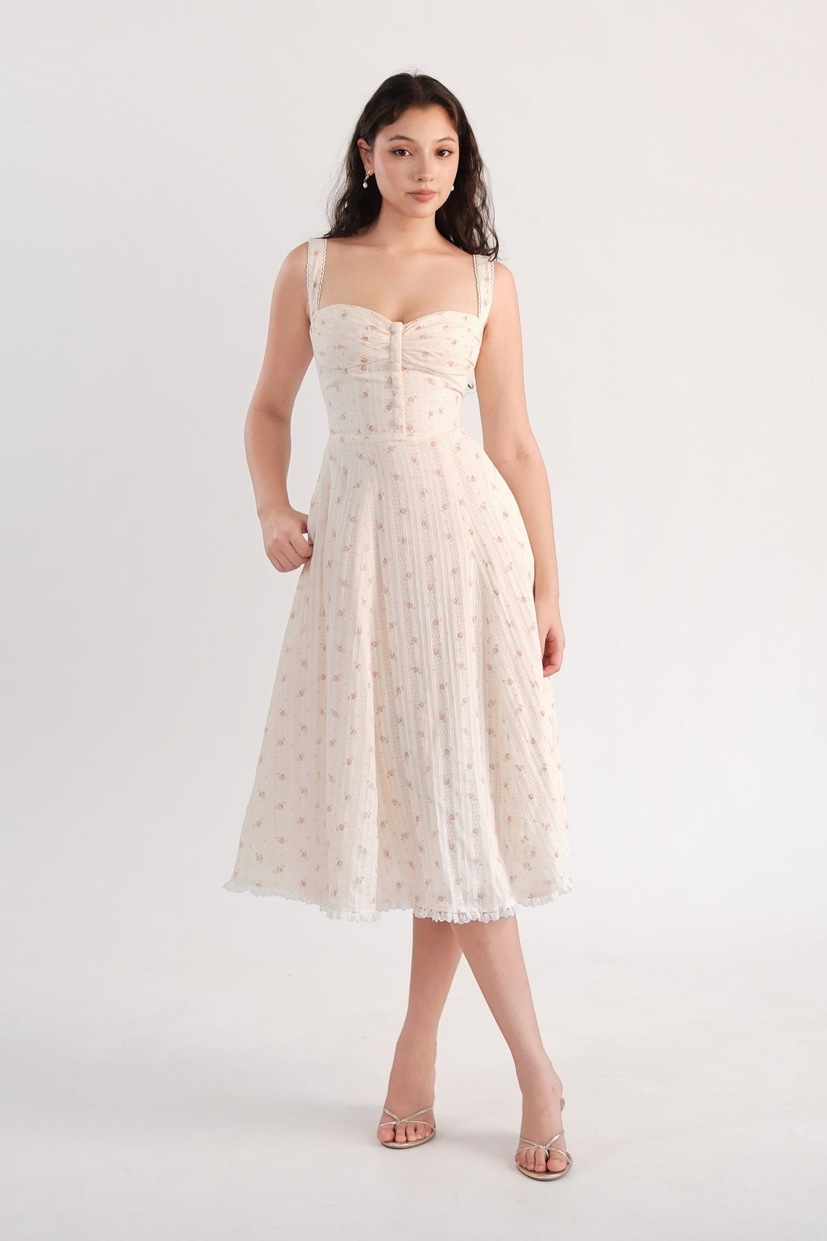Rosalie Midi Dress Cream Floral