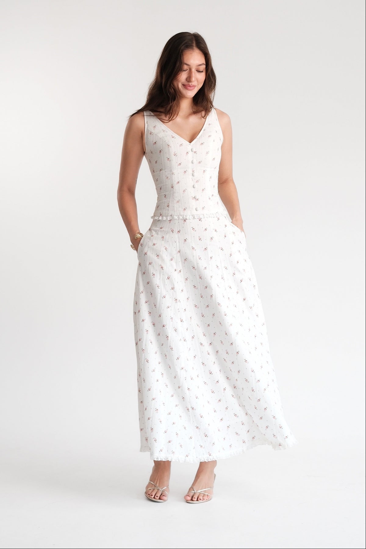 Rosette Top White Floral