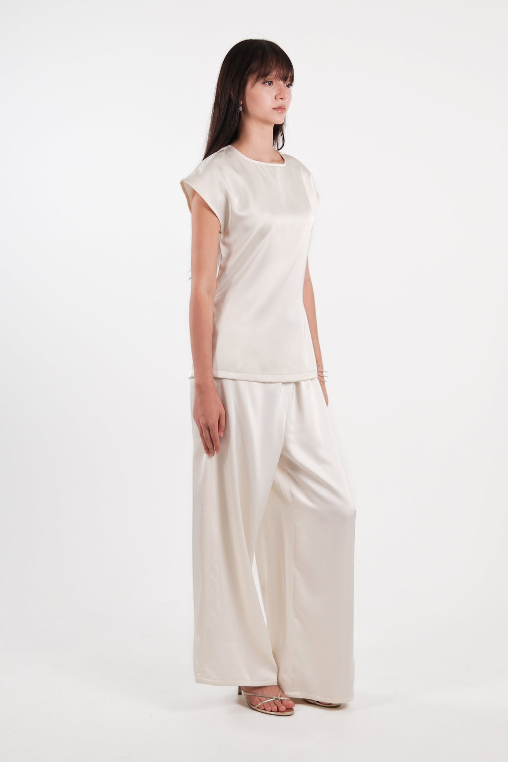 Satin Round Neck Top Cream