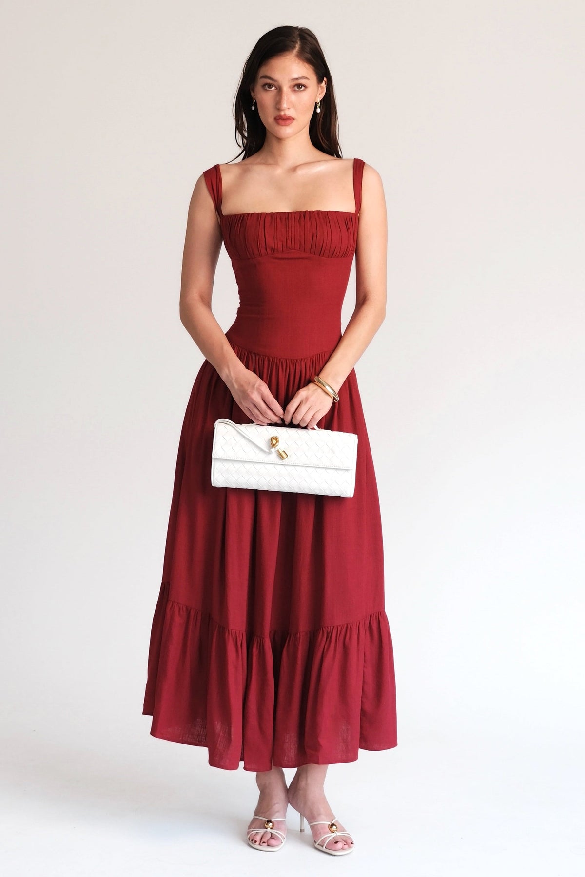 Sicily Cotton Linen Maxi Dress Burgundy