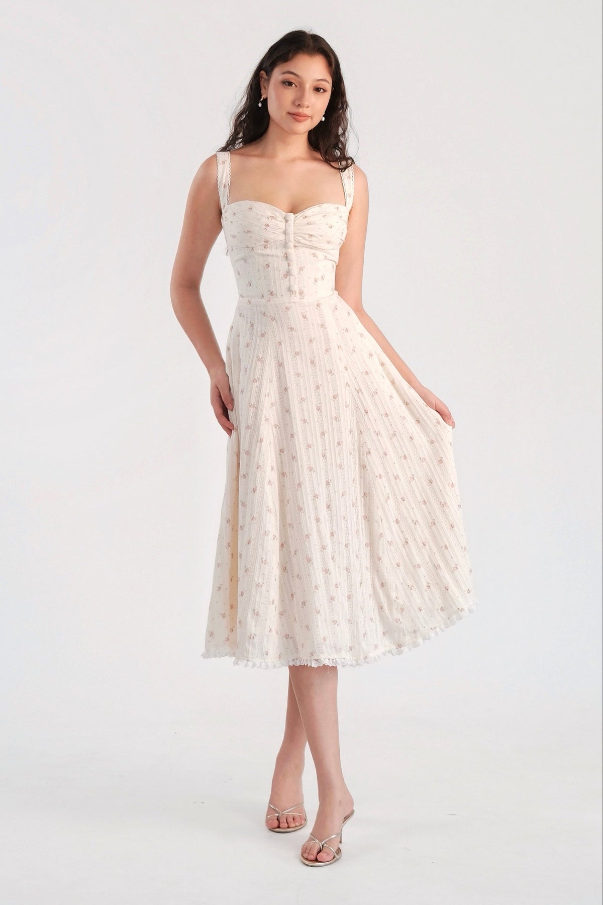 Rosalie Midi Dress Cream Floral