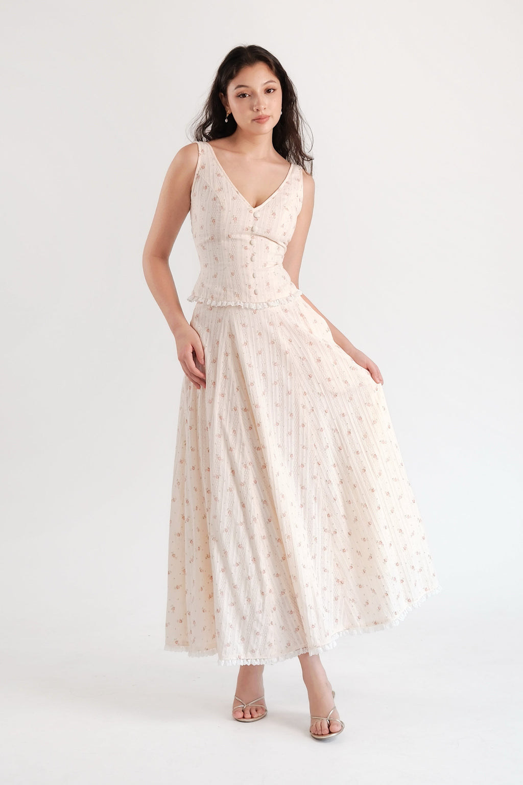 Rosette Maxi Skirt Cream Floral