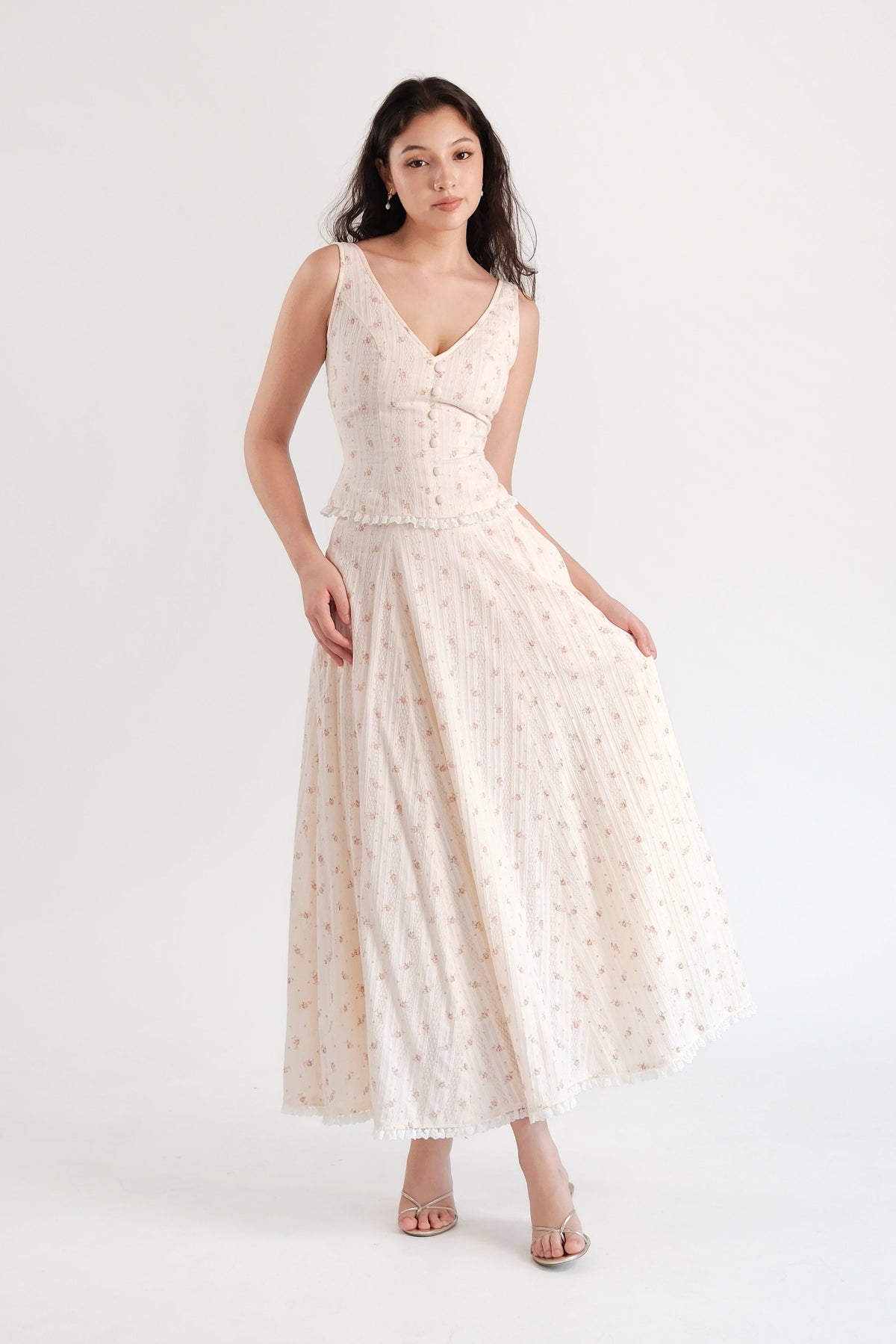 Rosette Maxi Skirt Cream Floral