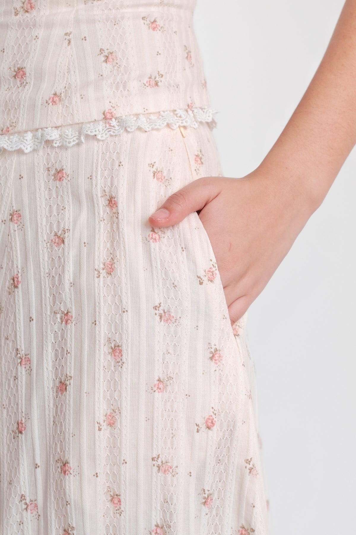 Rosette Maxi Skirt Cream Floral