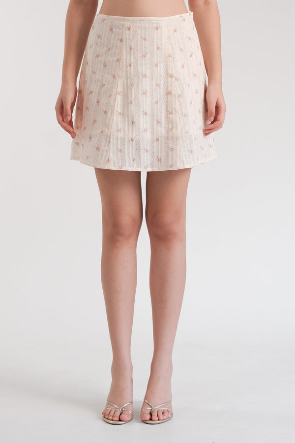 Rosette Midi Skirt Cream Floral