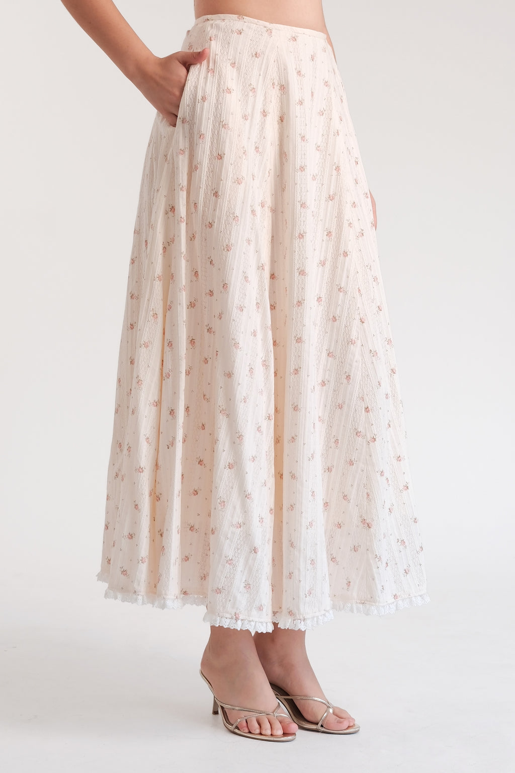 Rosette Maxi Skirt Cream Floral