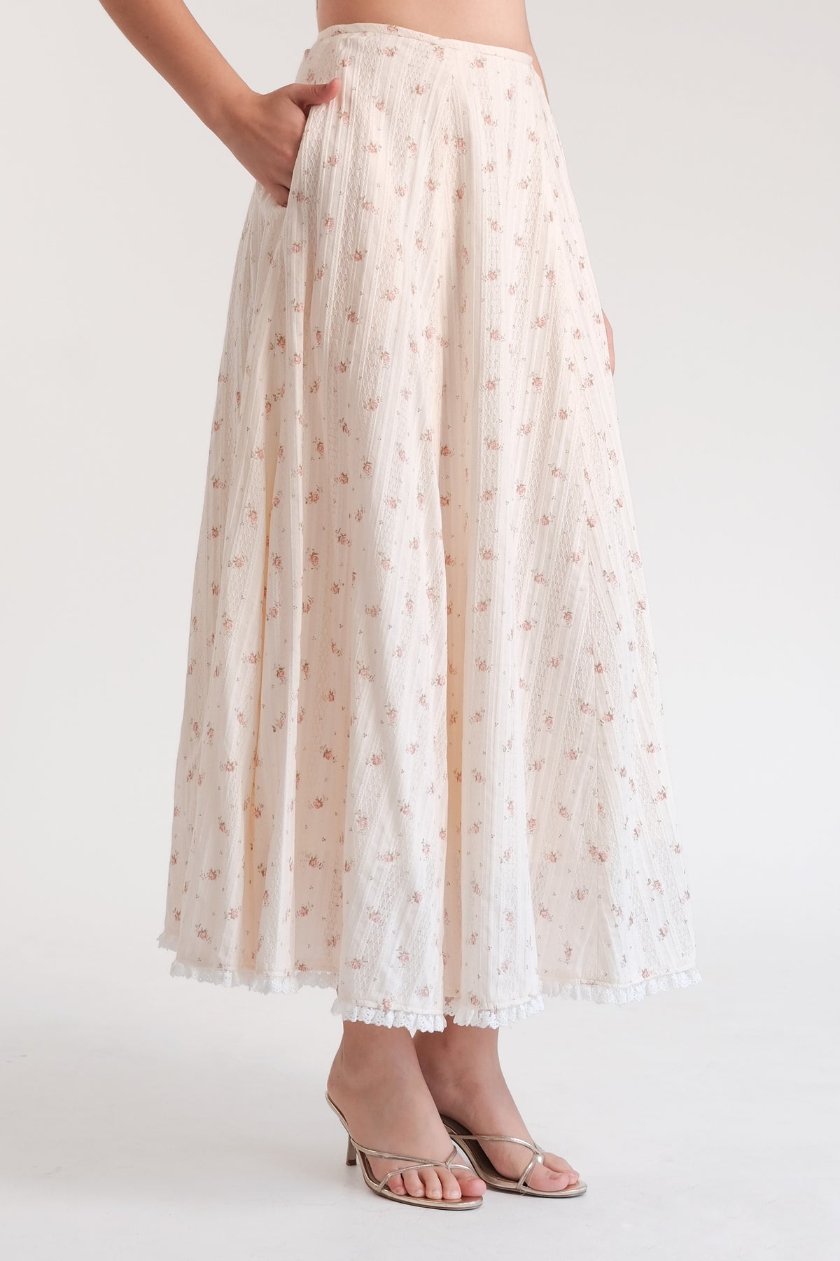 Rosette Maxi Skirt Cream Floral