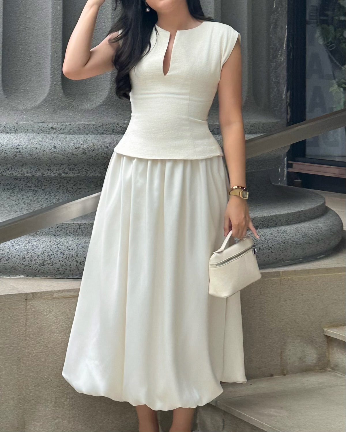 Blair Set - Top & Balloon Skirt in Cream by RAVii, handcrafted in Bangkok