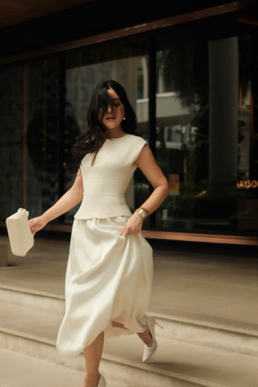 Blair Set - Top & Balloon Skirt in Cream by RAVii, handcrafted in Bangkok