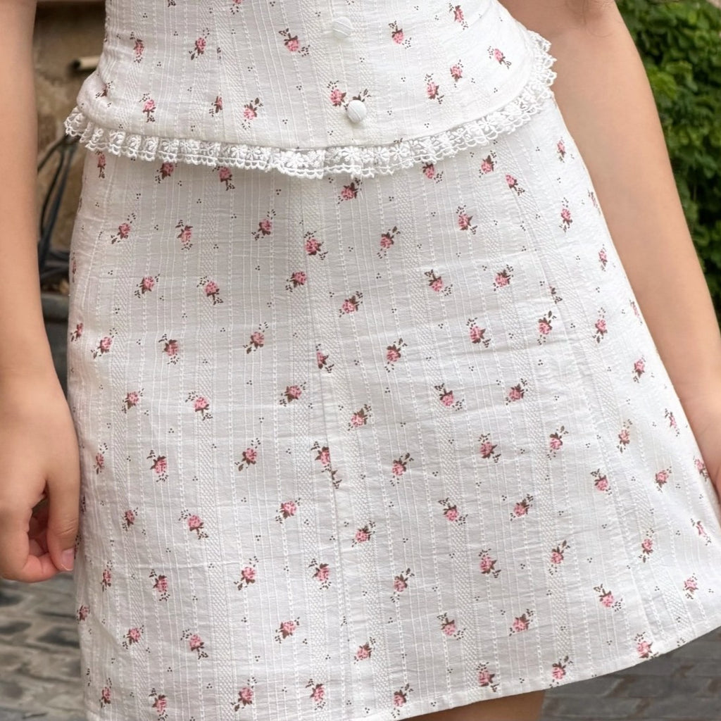 Rosette Set - Top & Midi-Maxi Skirt in White by RAVii, handcrafted in Bangkok