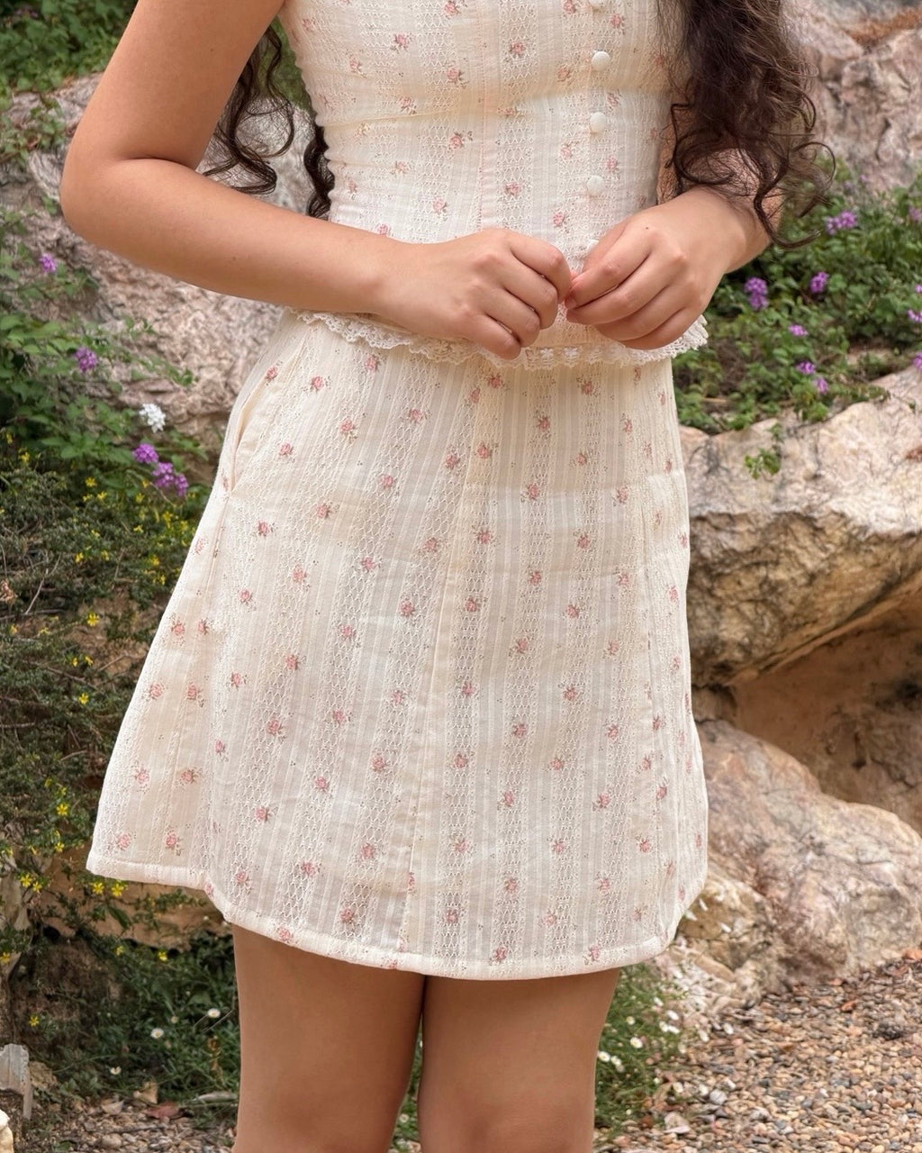 Rosette Set - Top & Midi-Maxi Skirt in White by RAVii, handcrafted in Bangkok