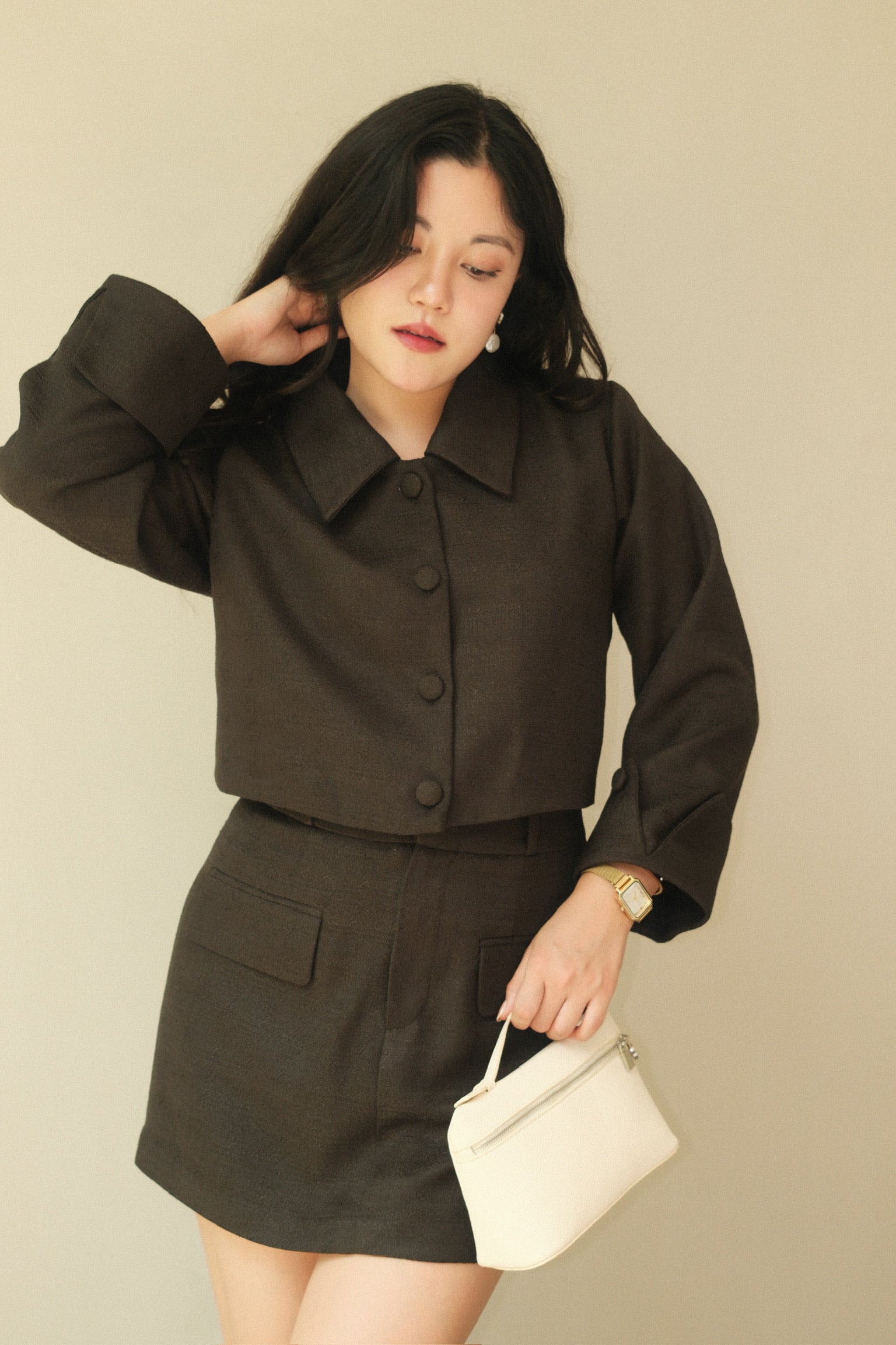 CROPPED BLAZER WITH DETACHABLE COLLAR