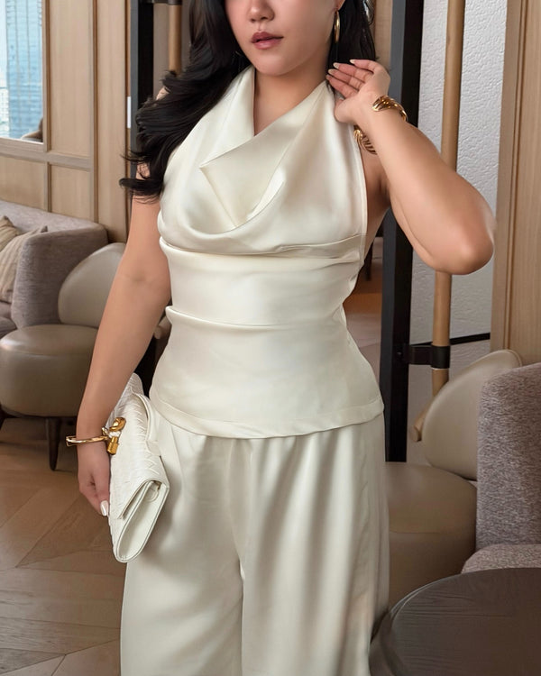 Satin Cowl Neck Top Cream