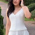 Rosette Set - Top & Midi-Maxi Skirt in White by RAVii, handcrafted in Bangkok