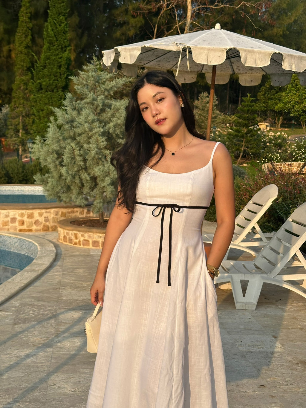 Amélie Dress in White with Black by RAVii, handcrafted in Bangkok