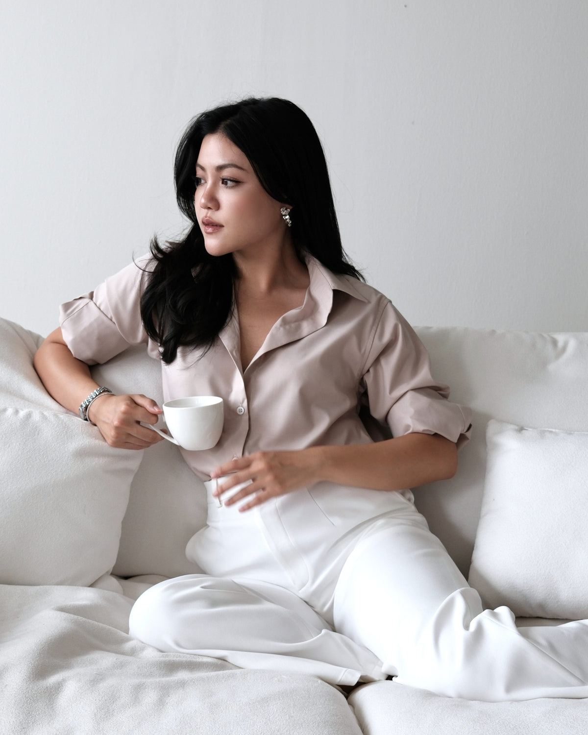 Cotton Shirt in Beige by RAVii, handcrafted in Bangkok