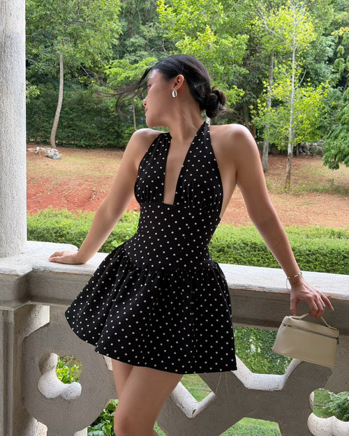 Claudia Mini Dress in Polka Dot - Black by RAVii, handcrafted in Bangkok