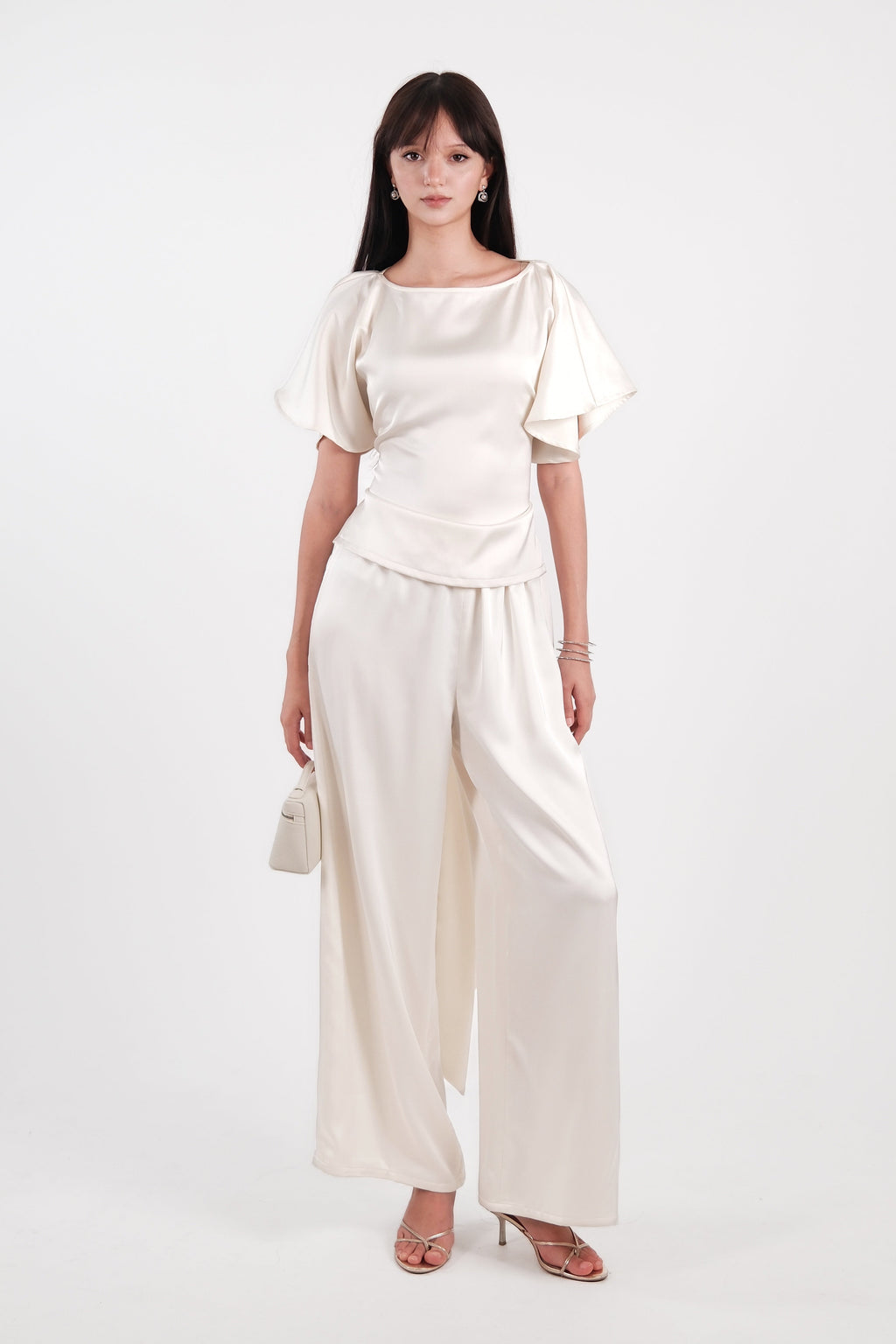 Satin Bat Sleeve Top Cream