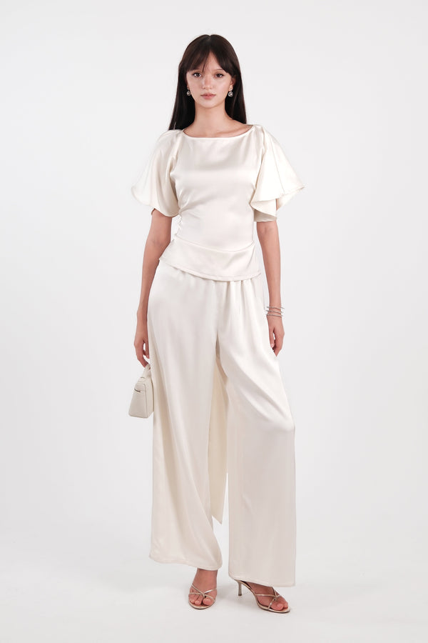 Satin Bat Sleeve Top Cream
