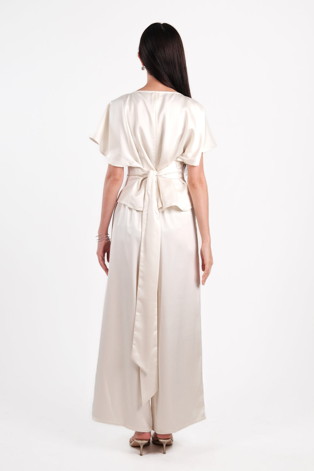 Satin Bat Sleeve Top Cream