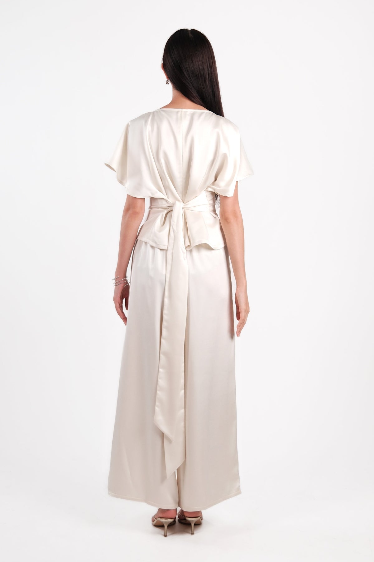 Satin Bat Sleeve Top Cream
