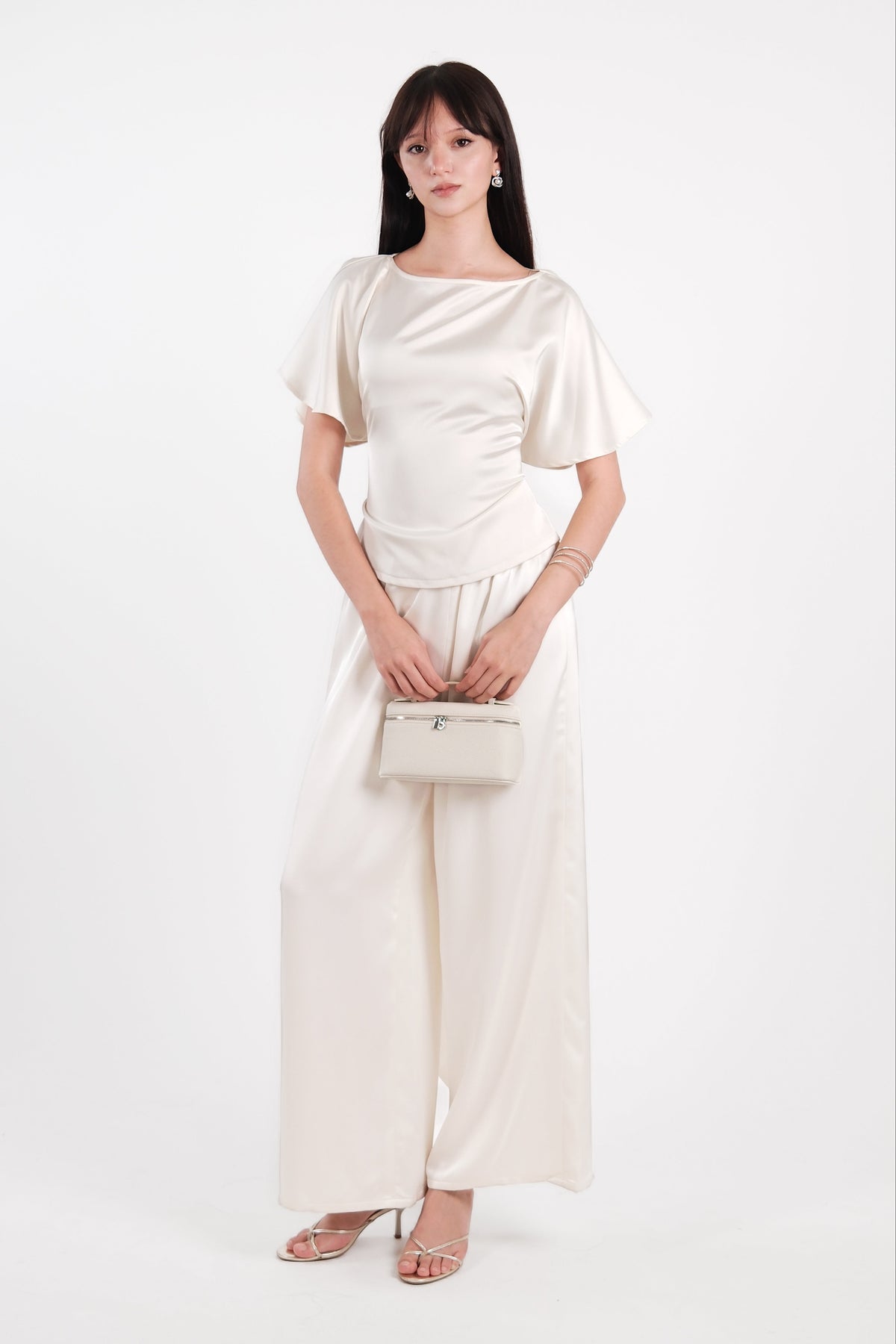 Satin Bat Sleeve Top Cream
