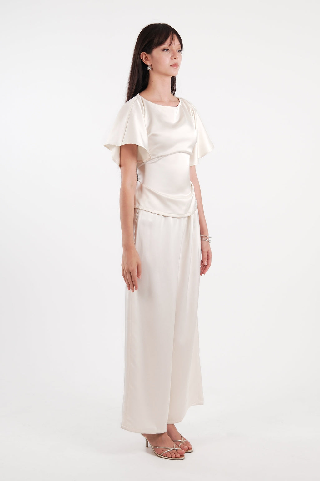 Satin Bat Sleeve Top Cream