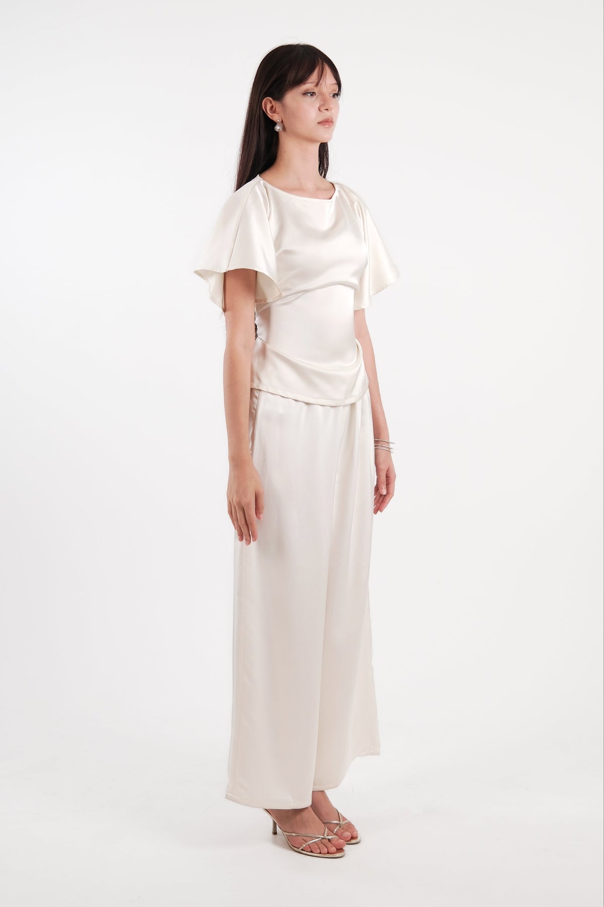 Satin Bat Sleeve Top Cream