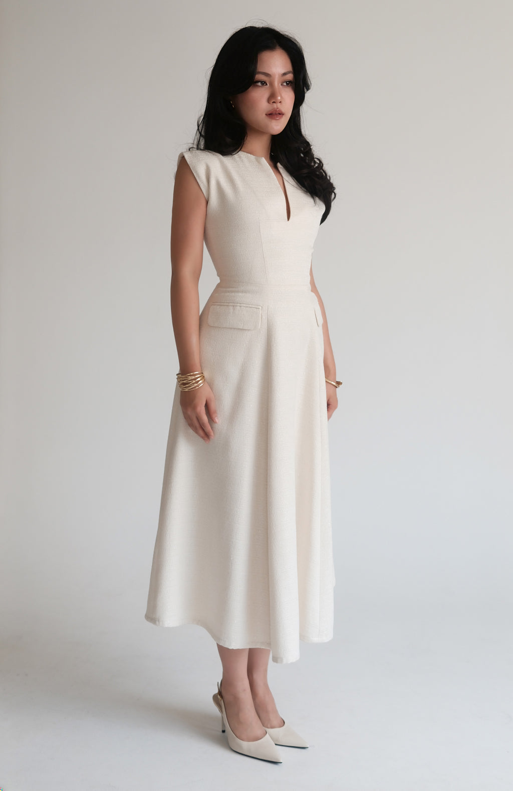 Blair Maxi Dress Cream (Tweed)