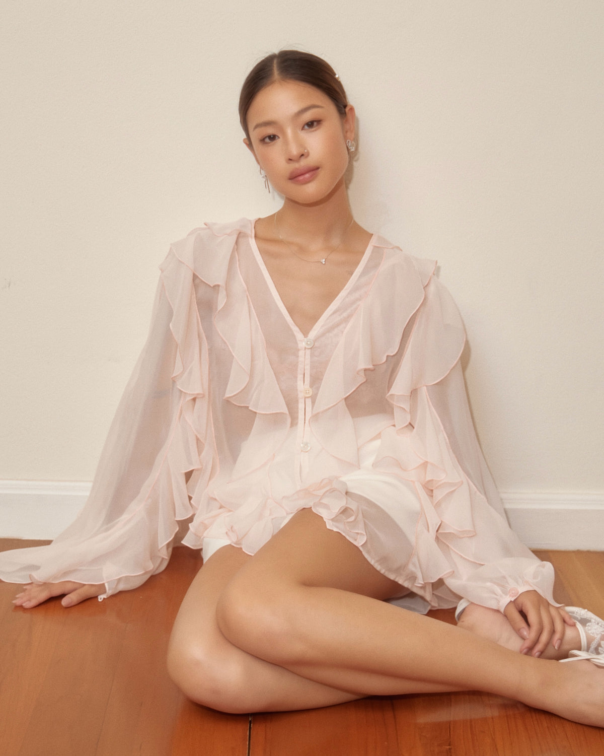 Introducing Reverie Ruffle blouse 🩰🤍Light, airy, and full of movement. Made from silk chiffon with soft ruffle detail...