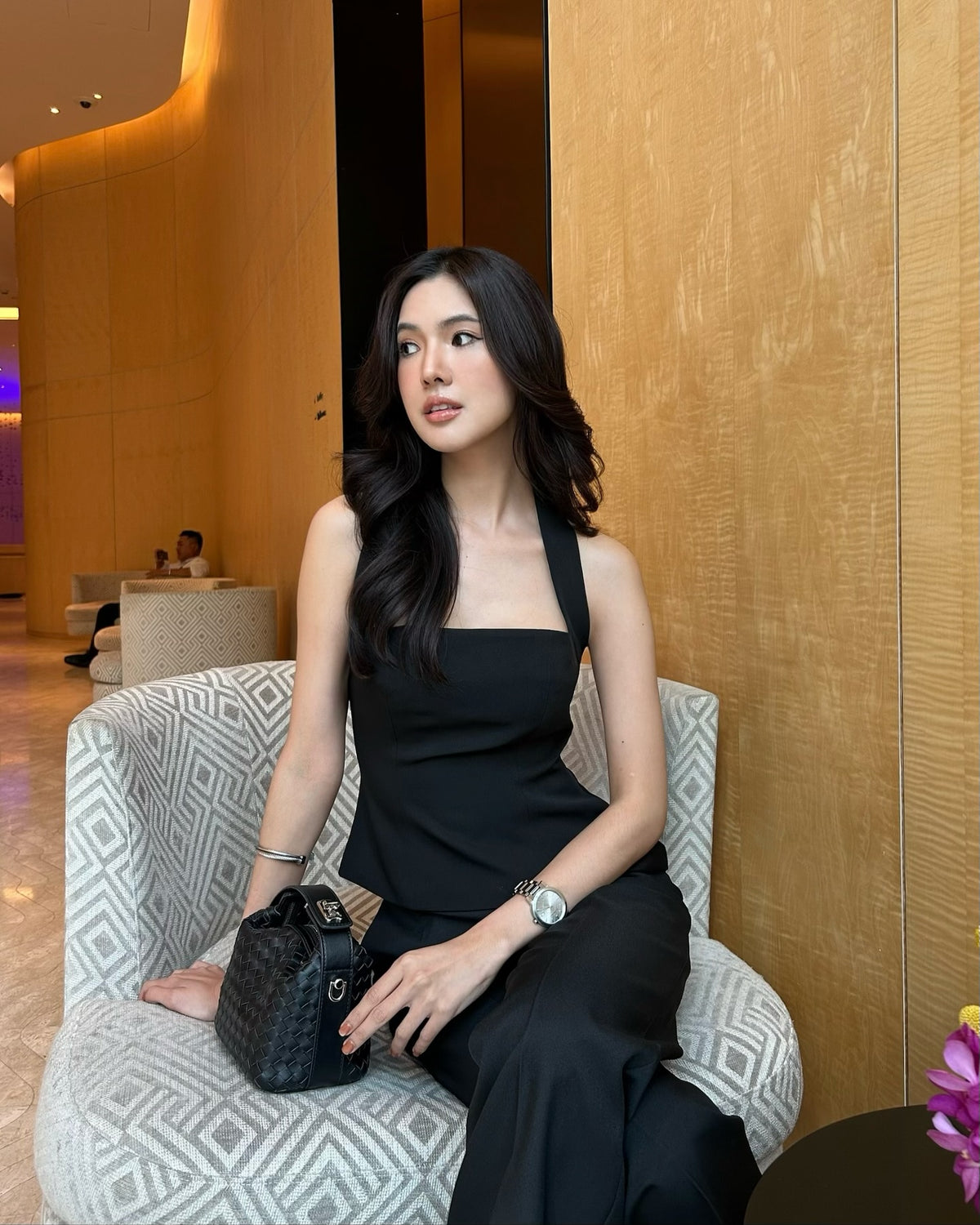 Spotted k. @tanya_tp in Essentials halter square top 🖤#rvessentialshaltersquarenecktop