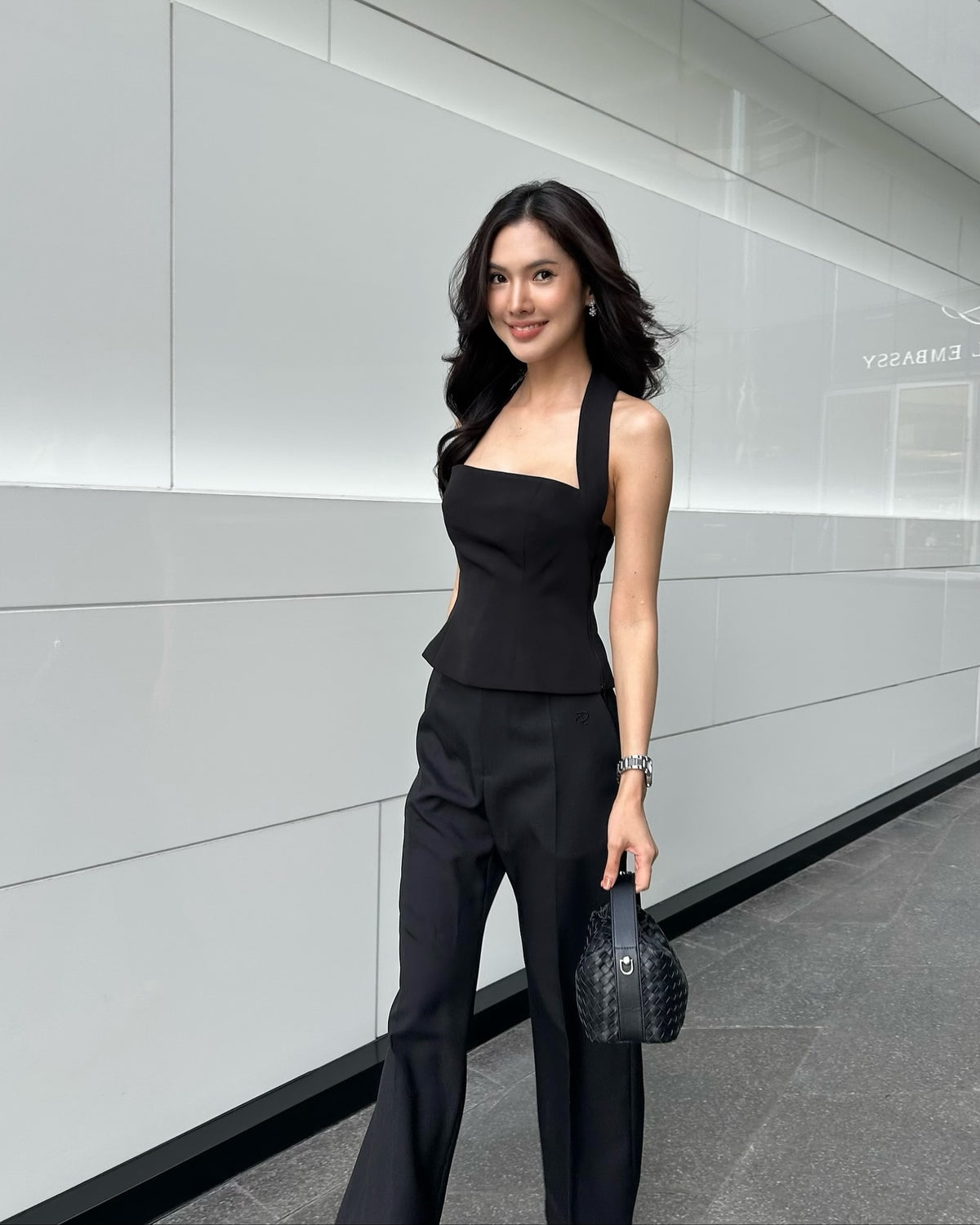 Spotted k. @tanya_tp in Essentials halter square top 🖤#rvessentialshaltersquarenecktop