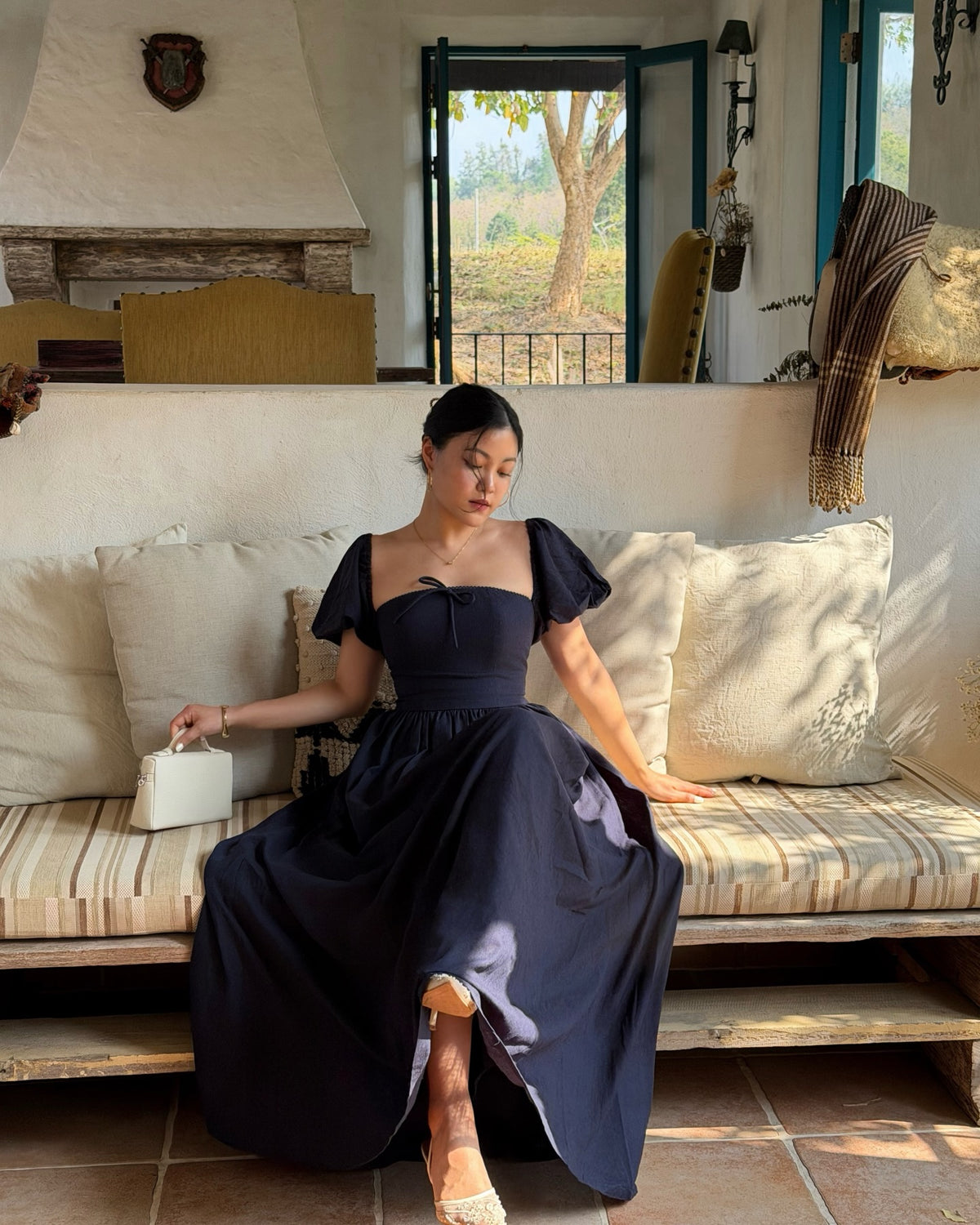 Sophie Maxi dress in navy ✨Available for preorder today at 1pm via line @ravii.bkk #rvsophiemaxidress