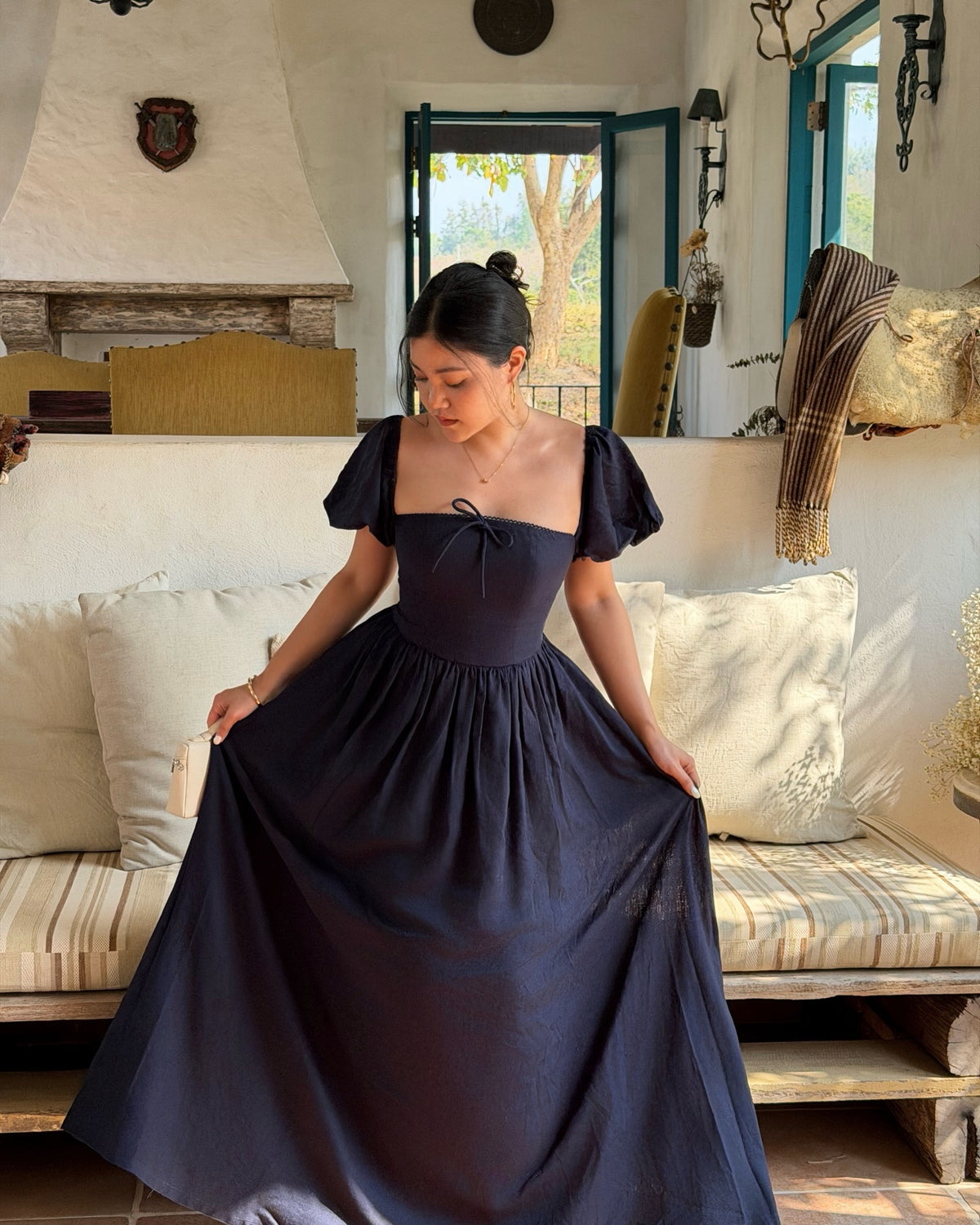 Sophie Maxi dress in navy ✨Available for preorder today at 1pm via line @ravii.bkk #rvsophiemaxidress