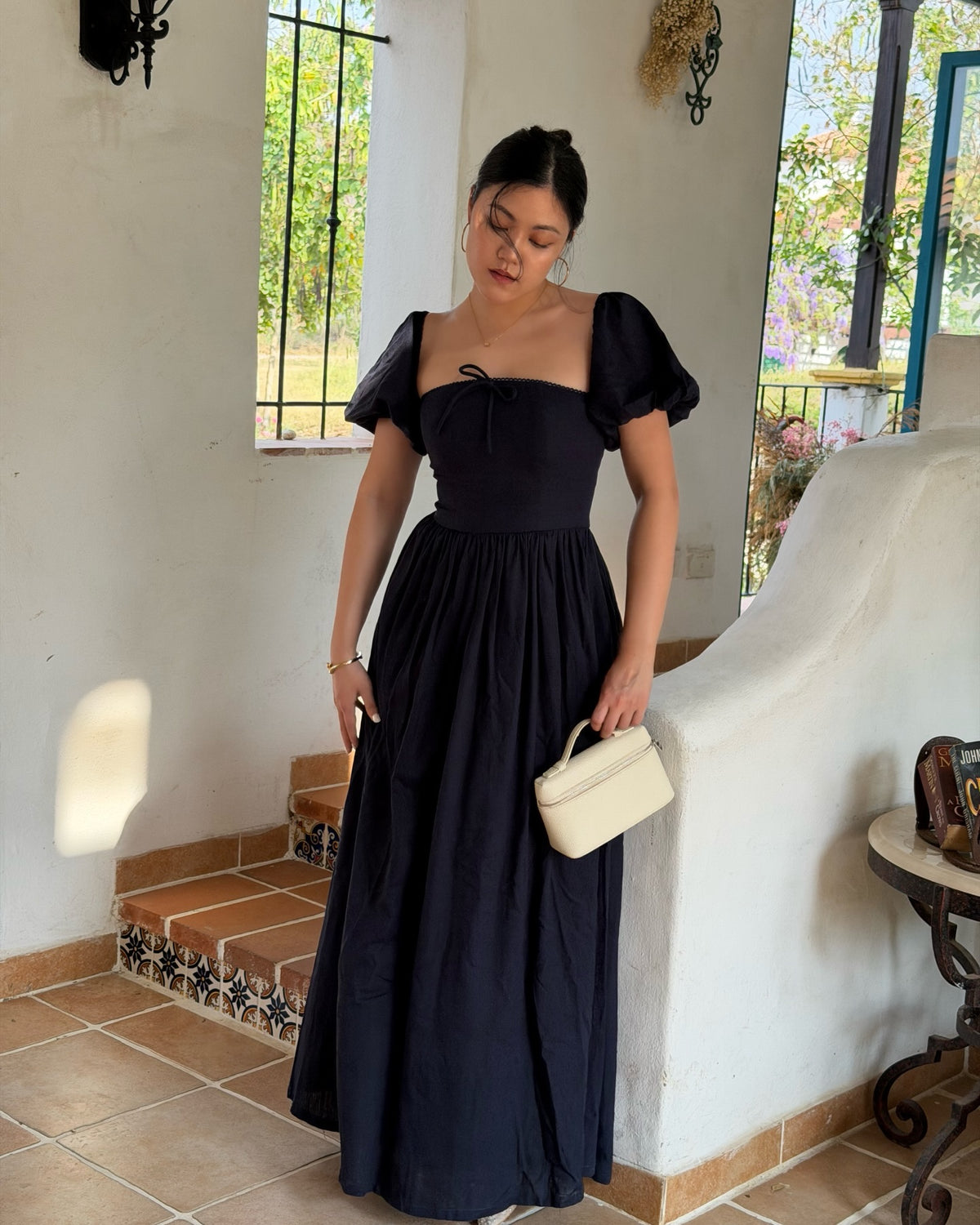 Sophie Maxi dress in navy ✨Available for preorder today at 1pm via line @ravii.bkk #rvsophiemaxidress