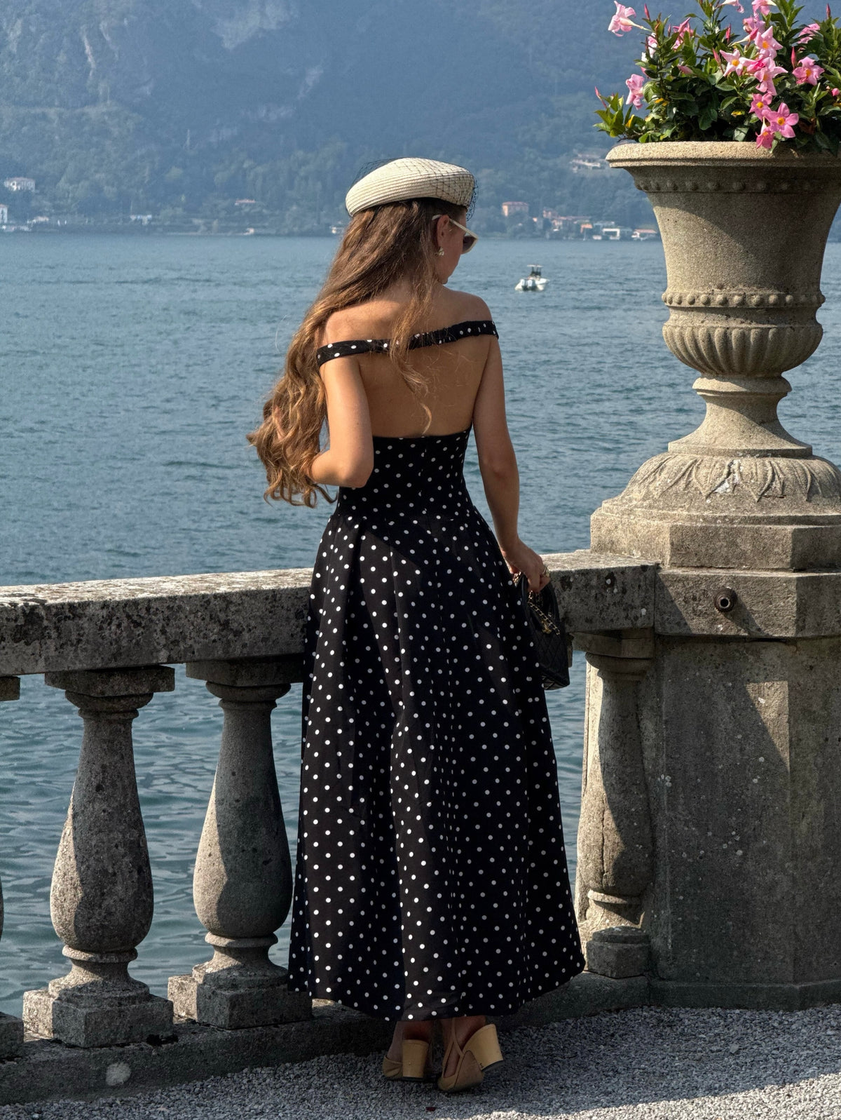 Spotted @polinadrapova_ in Claudia maxi dress (black polka dot) ♟️#rvclaudiamaxidress