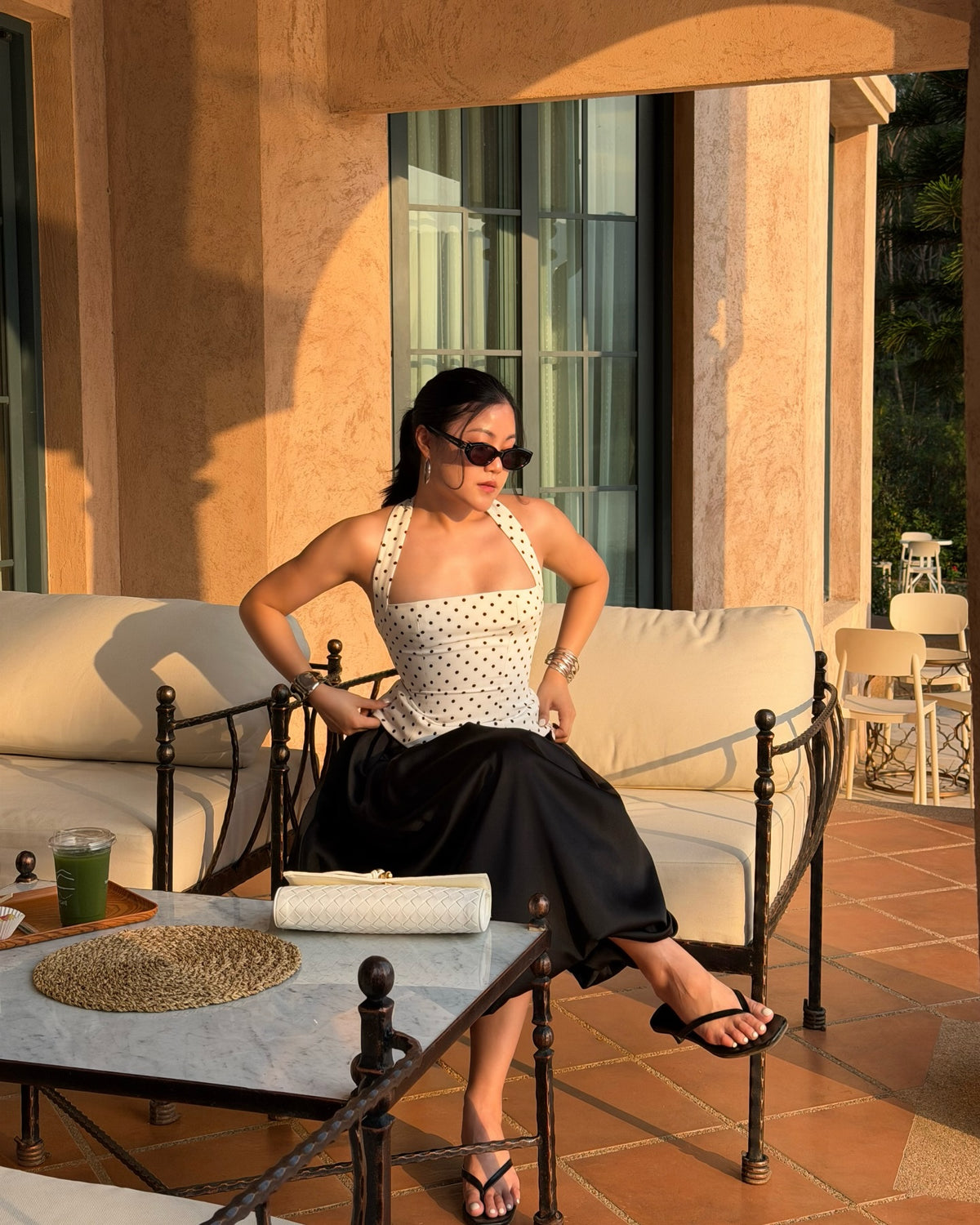 Halter square top in white polka dot 🤍#rvessentialshaltersquarenecktop #rvessentialsballoonskirt