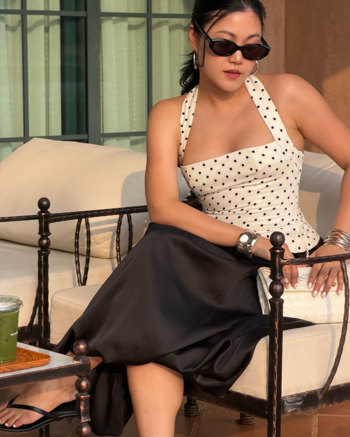 Halter square top in white polka dot 🤍#rvessentialshaltersquarenecktop #rvessentialsballoonskirt