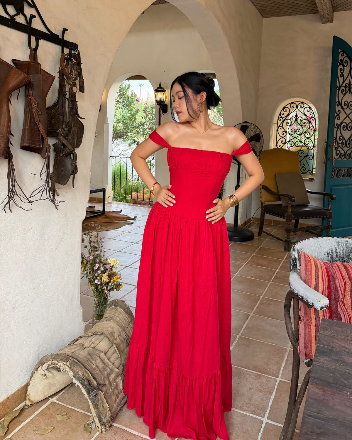 When an emoji feels a little too accurate 💃❤️Sicily Cotton Linen Maxi Dress in red.#rvsicilycottonlinenmaxidress