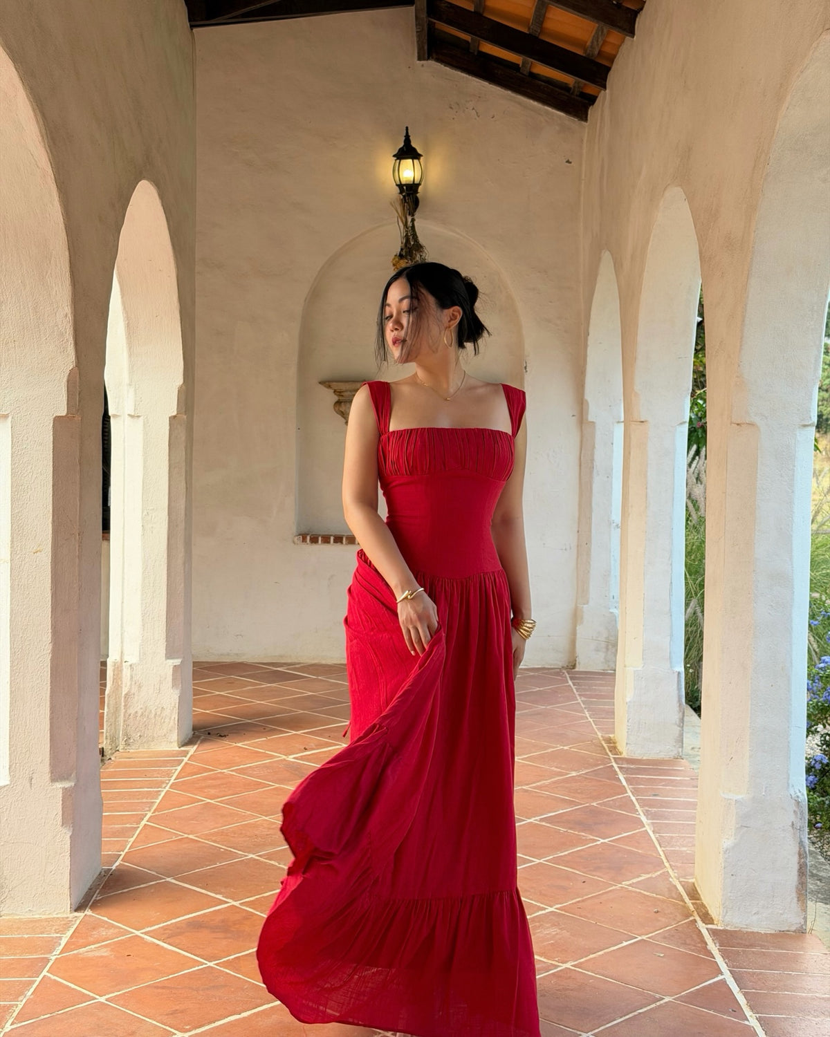 When an emoji feels a little too accurate 💃❤️Sicily Cotton Linen Maxi Dress in red.#rvsicilycottonlinenmaxidress
