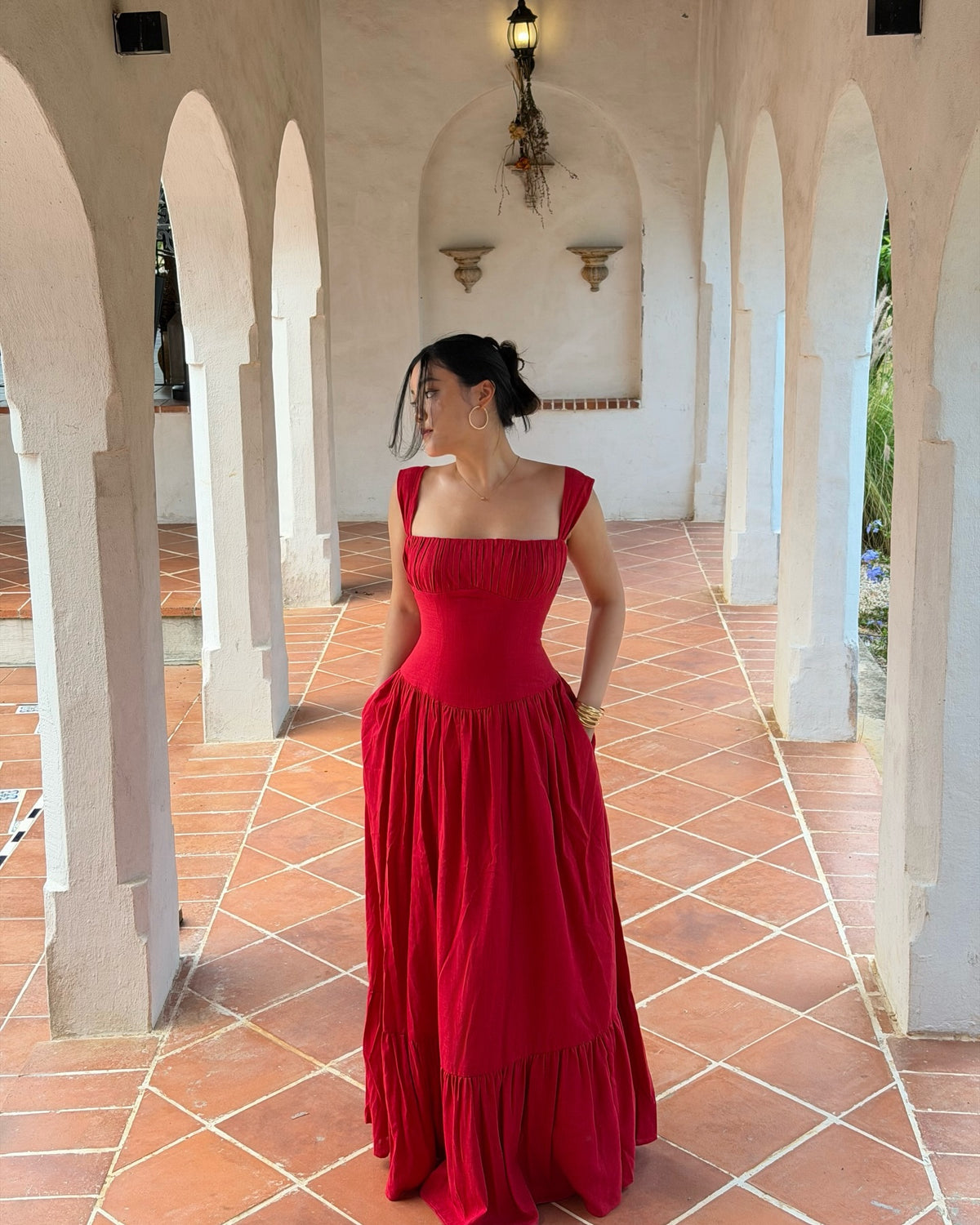 When an emoji feels a little too accurate 💃❤️Sicily Cotton Linen Maxi Dress in red.#rvsicilycottonlinenmaxidress