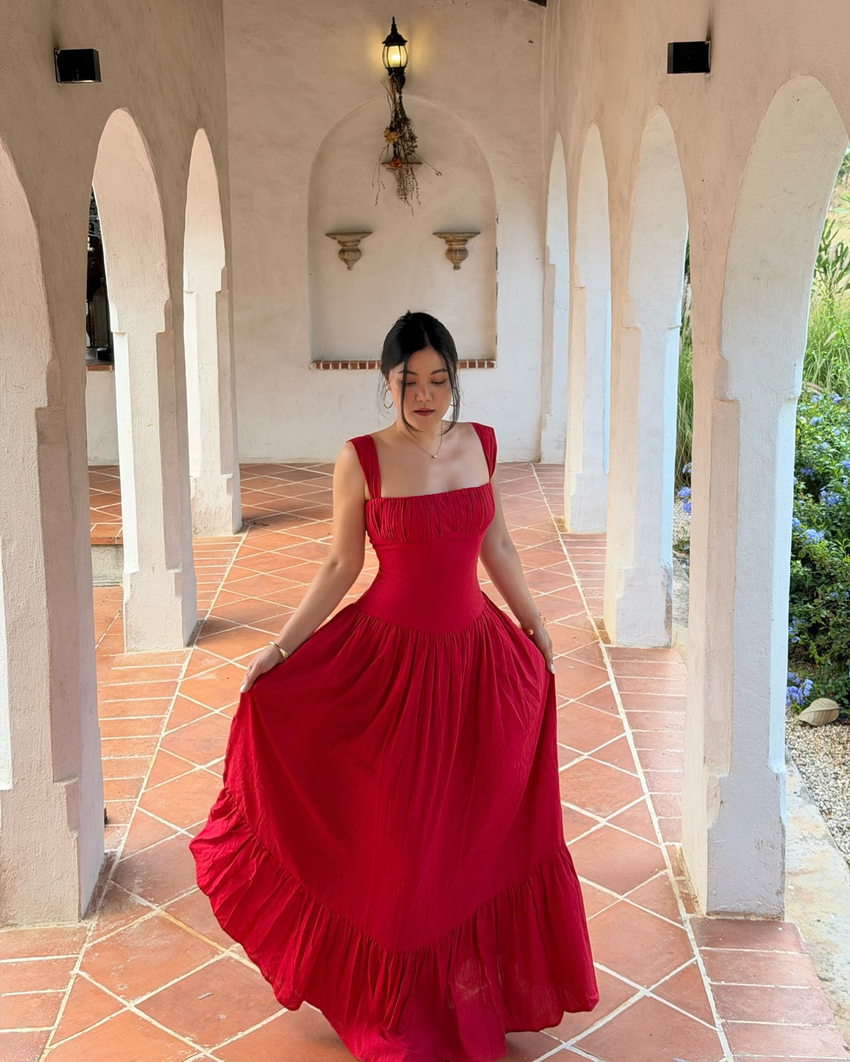 When an emoji feels a little too accurate 💃❤️Sicily Cotton Linen Maxi Dress in red.#rvsicilycottonlinenmaxidress