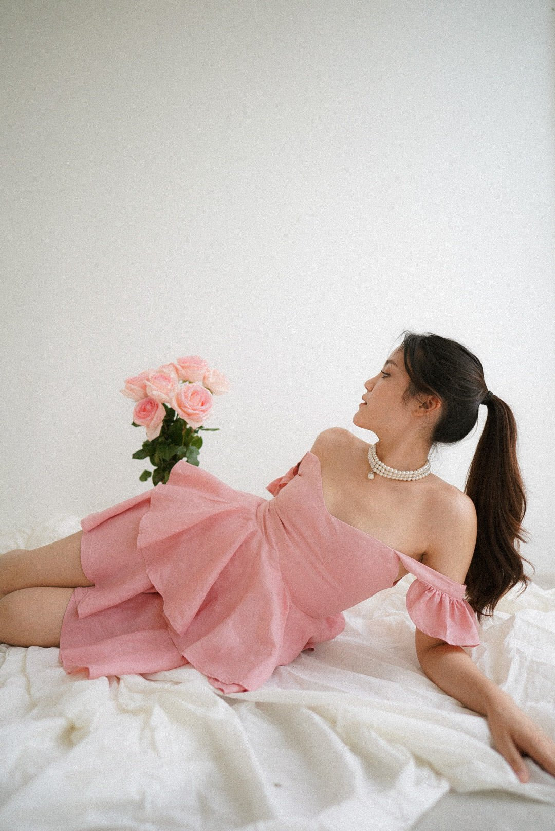 AMORE RUFFLE MINI DRESS - RAVii - Rose Pink - XS - linen fabric