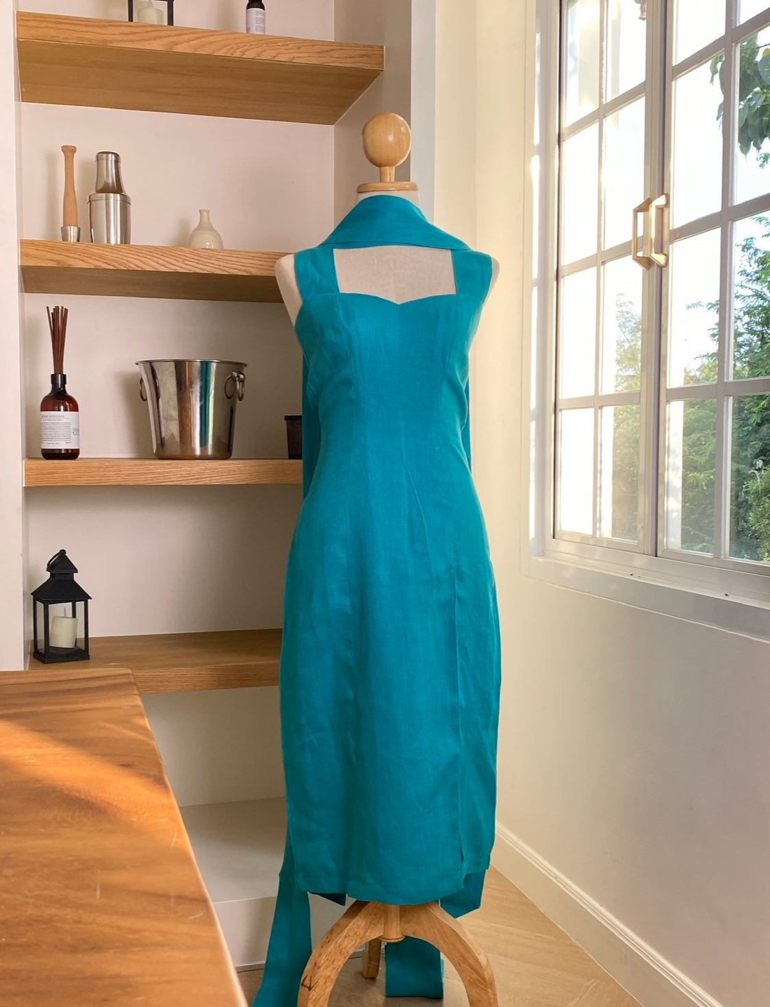 DELICATE DAYDREAM SLIT DRESS - RAVii - Ocean - XS - linen fabric
