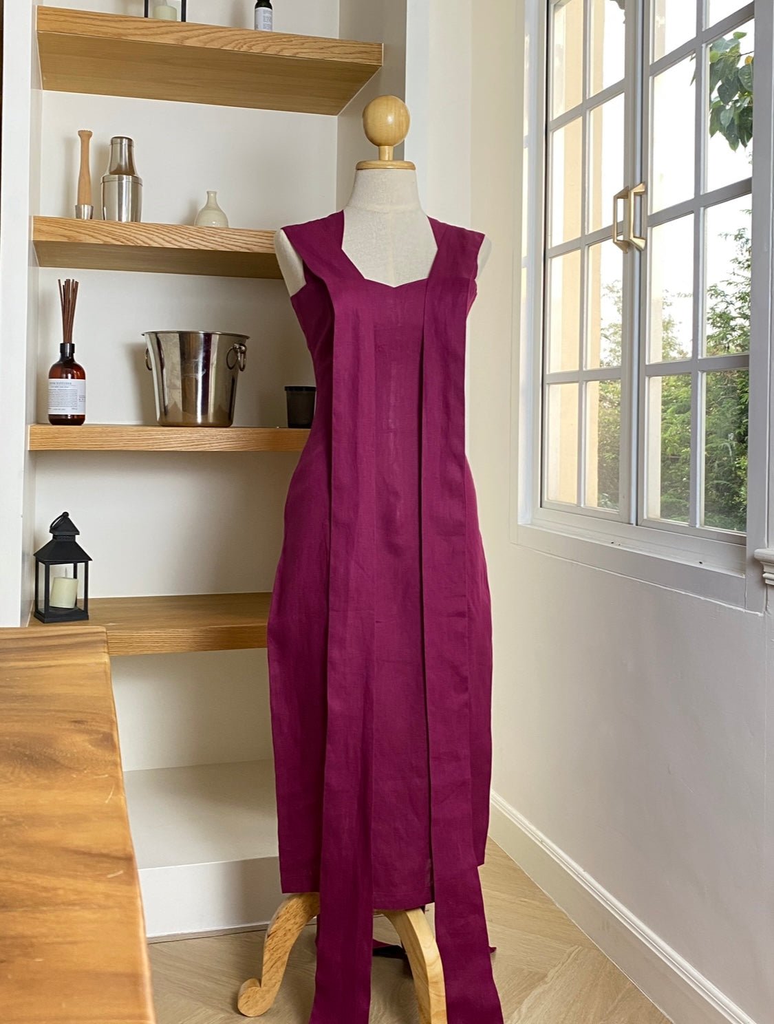 DELICATE DAYDREAM SLIT DRESS - RAVii - Purple - XS - linen fabric