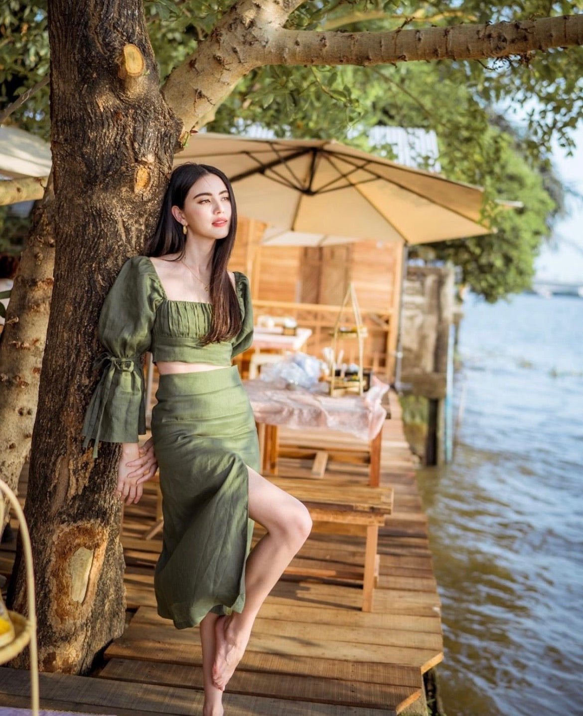 DREAM OF ME SKIRT - RAVii - Green - XS - linen fabric