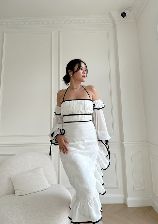 FIRST LADY DETACHABLE MIDI DRESS - RAVii - White - XS - linen fabric