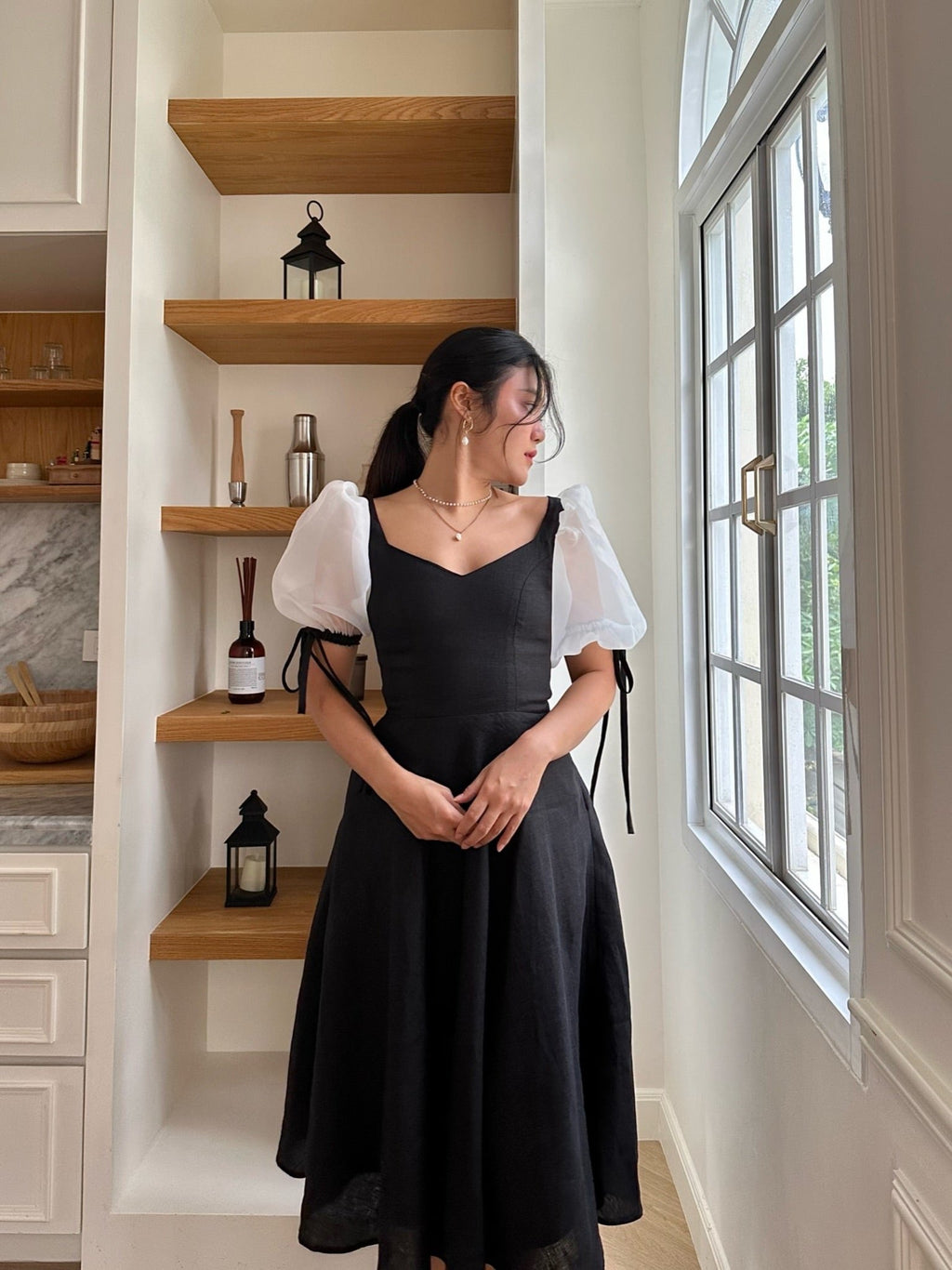 FIRST LADY MIDI DRESS - RAVii - Black - XS - linen fabric